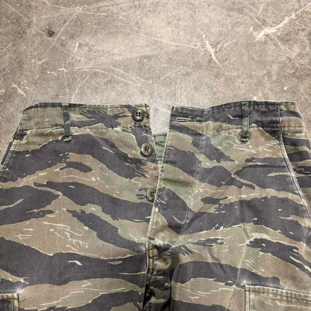 True Vintage Tiger Stripe Camo Cargo Pants Military Issue Button Fly